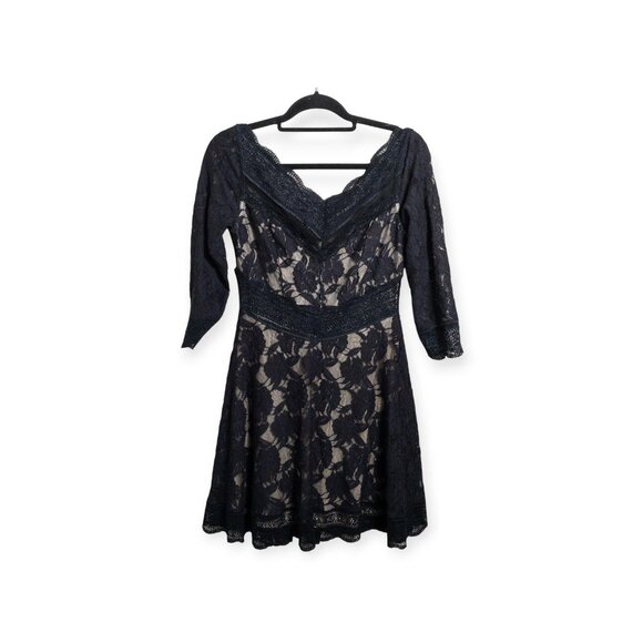 Free People Black Lace Floral A-Line Dress Cut Out  SZ M Goth Indie - Picture 1 of 10